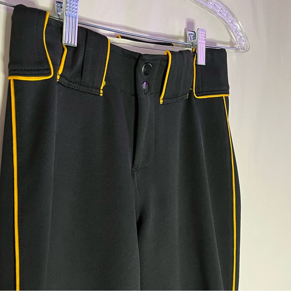 Black Baseball Pants with Yellow Piping